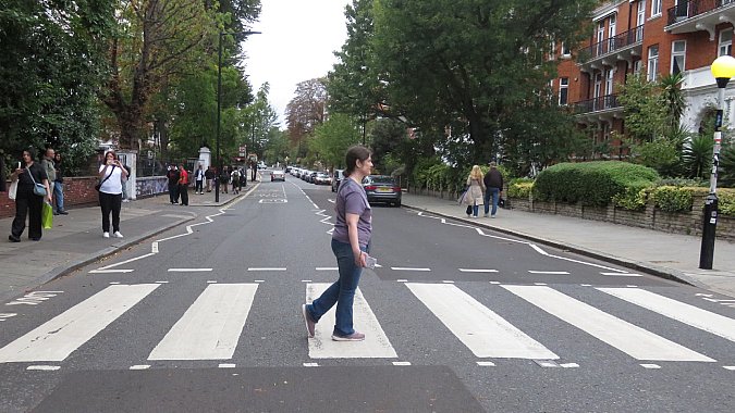 Emma crossing the Abbey Road zebra crossing, London - image by Traveller's Pen
