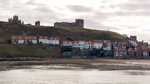 Whitby Abbey and St Mary's Church overlooking Whitby and the River Esk