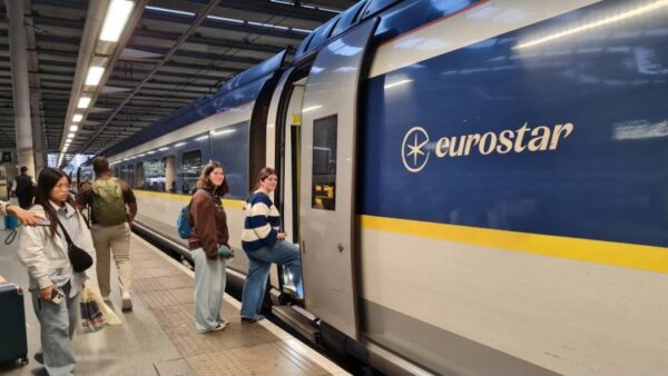 Boarding the Eurostar from London to Paris at St Pancras Station