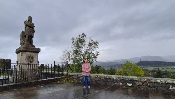 Robert the Bruce statue and William Wallace monument from Stirling Castle, Scotland